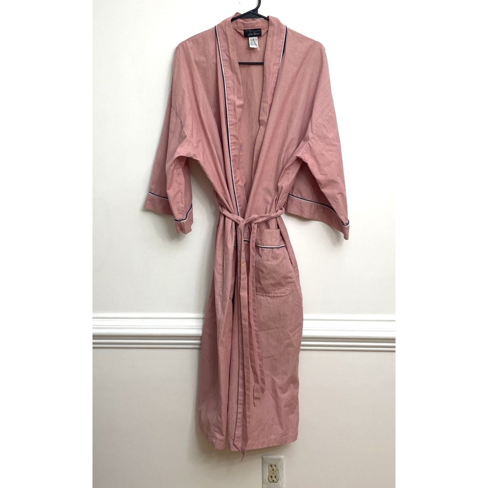 Vtg John Weitz Designs Men's Robe One Size Poly Cotton Red White Stripe Belt